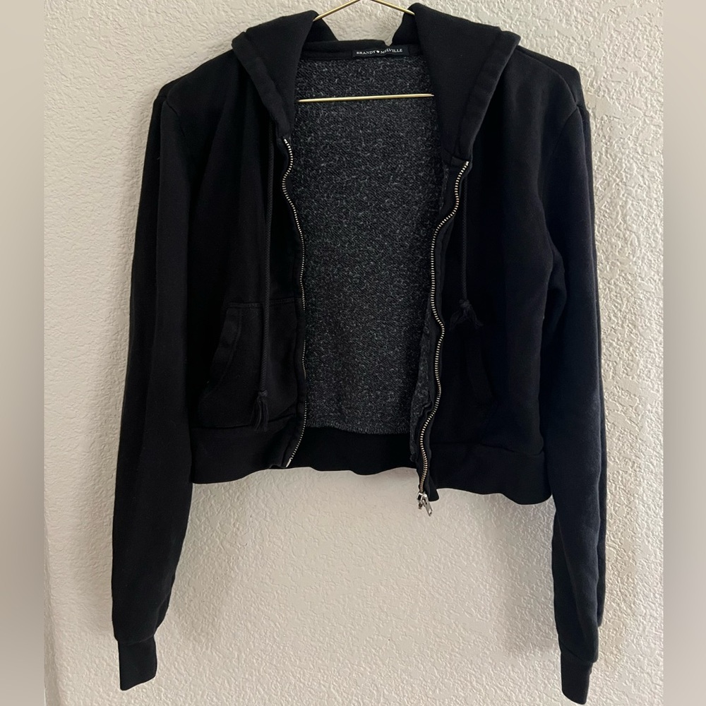 Brandy Melville cropped black hoodie zip up